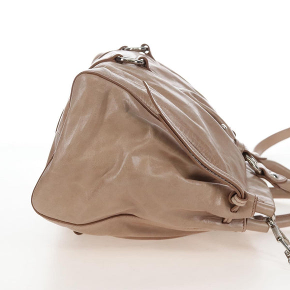 Miu Miu Hand Bag Leather 2way Beige Silver Auth 167745M