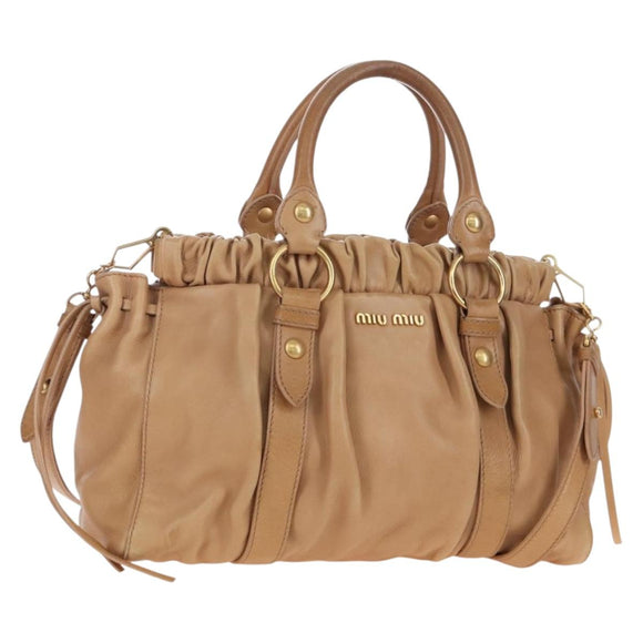 Miu Miu Hand Bag Leather 2way Beige Gold Auth 167746M