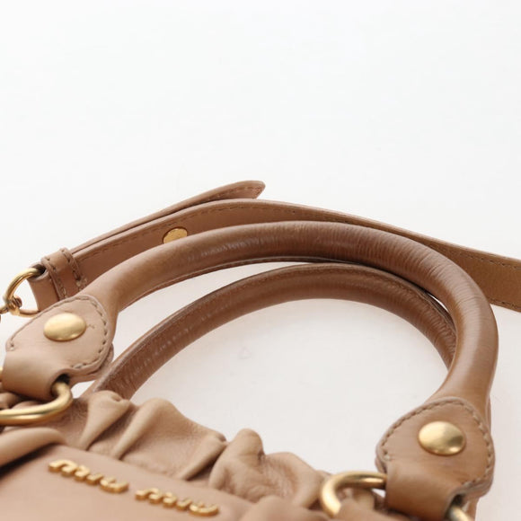 Miu Miu Hand Bag Leather 2way Beige Gold Auth 167746M