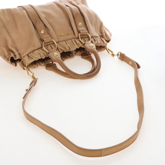 Miu Miu Hand Bag Leather 2way Beige Gold Auth 167746M
