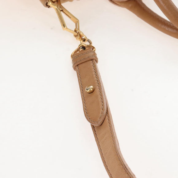 Miu Miu Hand Bag Leather 2way Beige Gold Auth 167746M