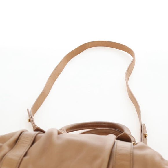 Miu Miu Hand Bag Leather 2way Beige Gold Auth 167746M