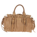 Miu Miu Hand Bag Leather 2way Beige Gold Auth 167746M-13