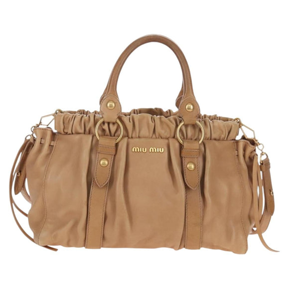 Miu Miu Hand Bag Leather 2way Beige Gold Auth 167746M
