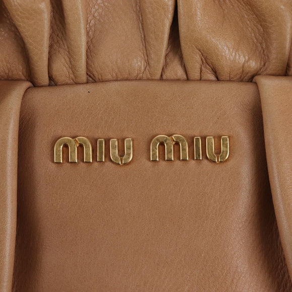 Miu Miu Hand Bag Leather 2way Beige Gold Auth 167746M
