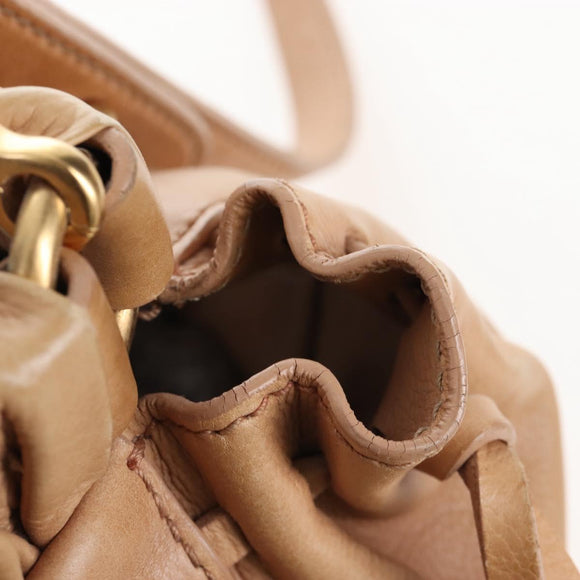 Miu Miu Hand Bag Leather 2way Beige Gold Auth 167746M