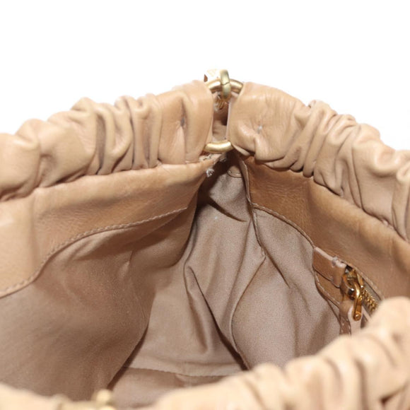 Miu Miu Hand Bag Leather 2way Beige Gold Auth 167746M