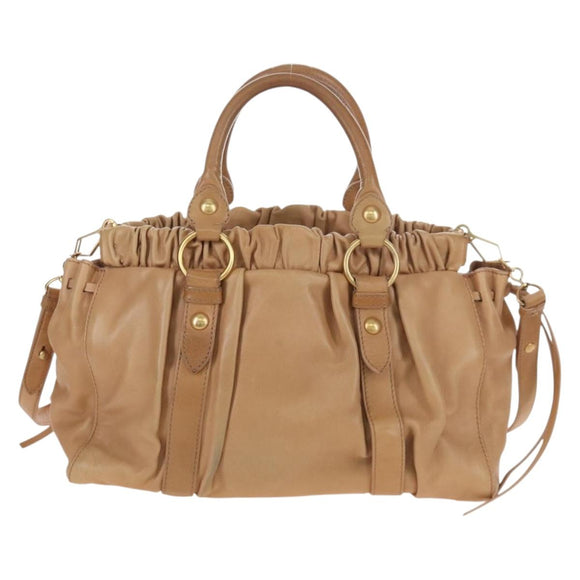Miu Miu Hand Bag Leather 2way Beige Gold Auth 167746M