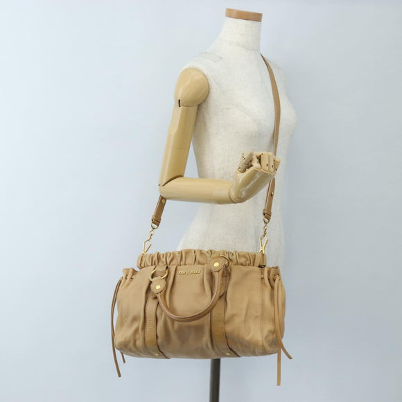 Miu Miu Hand Bag Leather 2way Beige Gold Auth 167746M
