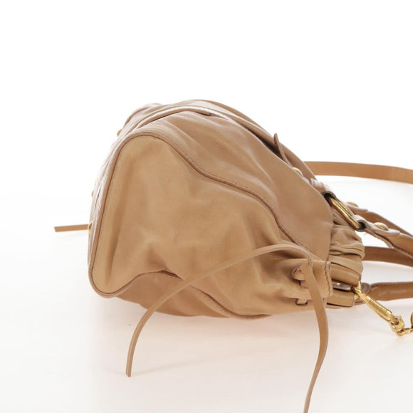Miu Miu Hand Bag Leather 2way Beige Gold Auth 167746M