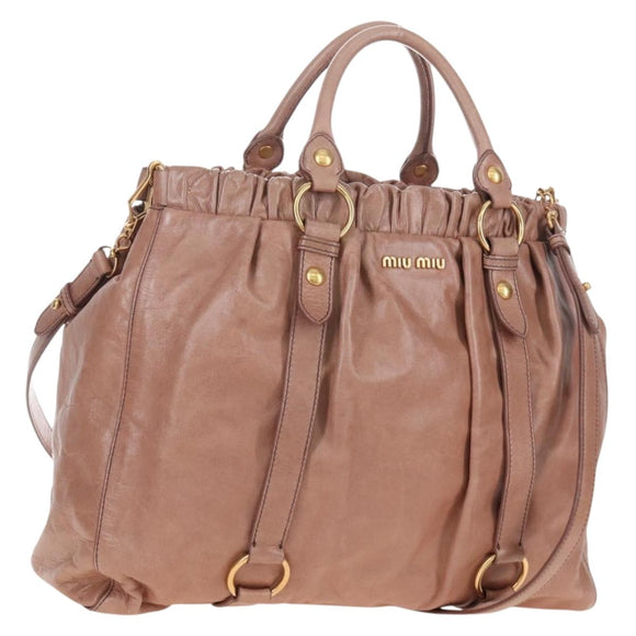 Miu Miu Hand Bag Leather 2way Pink Gold Auth 167747M