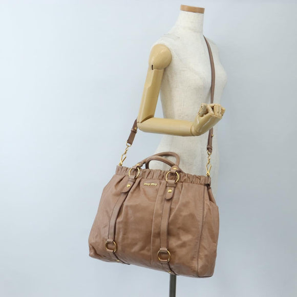 Miu Miu Hand Bag Leather 2way Pink Gold Auth 167747M