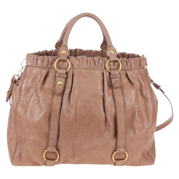Miu Miu Hand Bag Leather 2way Pink Gold Auth 167747M