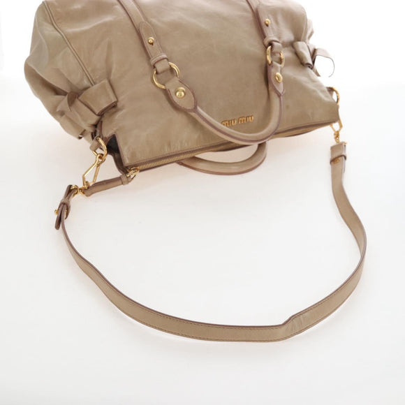 Miu Miu Hand Bag Leather 2way Beige Gold Auth 167748M