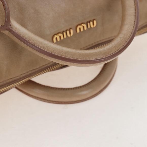 Miu Miu Hand Bag Leather 2way Beige Gold Auth 167748M