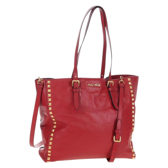 Miu Miu Tote Bag Leather 2way Red Gold Auth 167749M