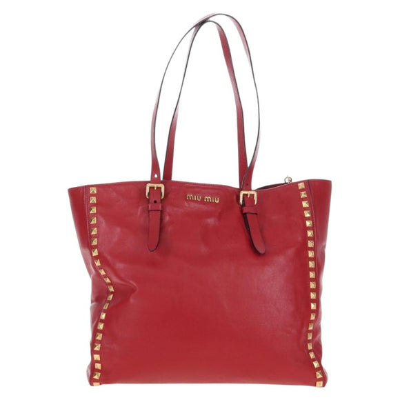 Miu Miu Tote Bag Leather 2way Red Gold Auth 167749M