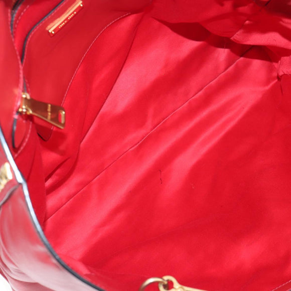 Miu Miu Tote Bag Leather 2way Red Gold Auth 167749M