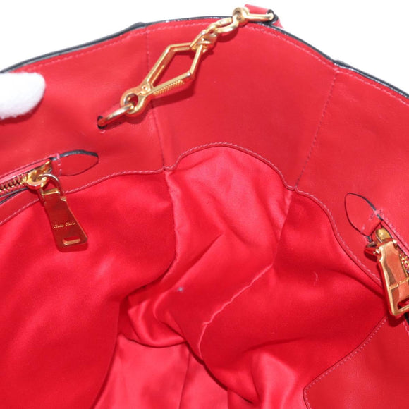 Miu Miu Tote Bag Leather 2way Red Gold Auth 167749M