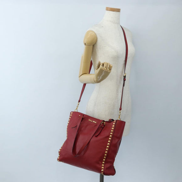 Miu Miu Tote Bag Leather 2way Red Gold Auth 167749M