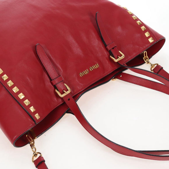 Miu Miu Tote Bag Leather 2way Red Gold Auth 167749M