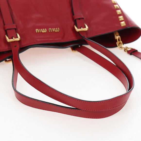 Miu Miu Tote Bag Leather 2way Red Gold Auth 167749M