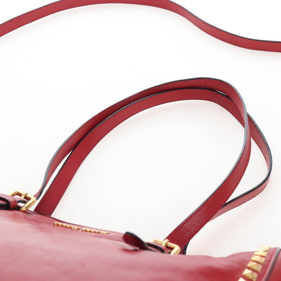 Miu Miu Tote Bag Leather 2way Red Gold Auth 167749M