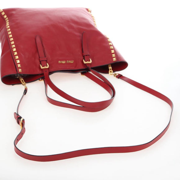 Miu Miu Tote Bag Leather 2way Red Gold Auth 167749M