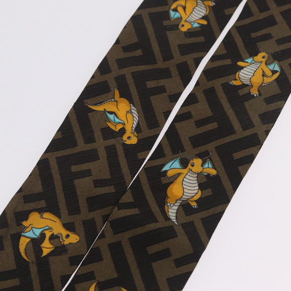 FENDI FENDI x FRGMT x POKÉMON Dragonite Scarf Silk Brown Auth 167750M
