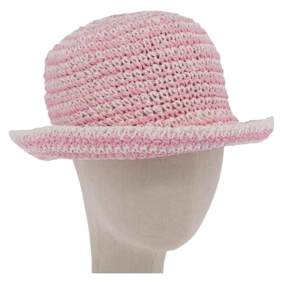 CHANEL Hat Straw M Pink CC Auth 167758M
