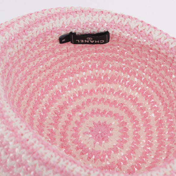 CHANEL Hat Straw M Pink CC Auth 167758M