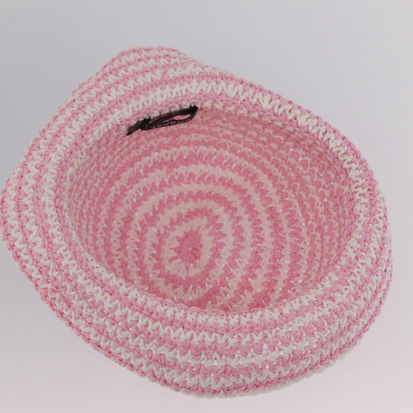 CHANEL Hat Straw M Pink CC Auth 167758M