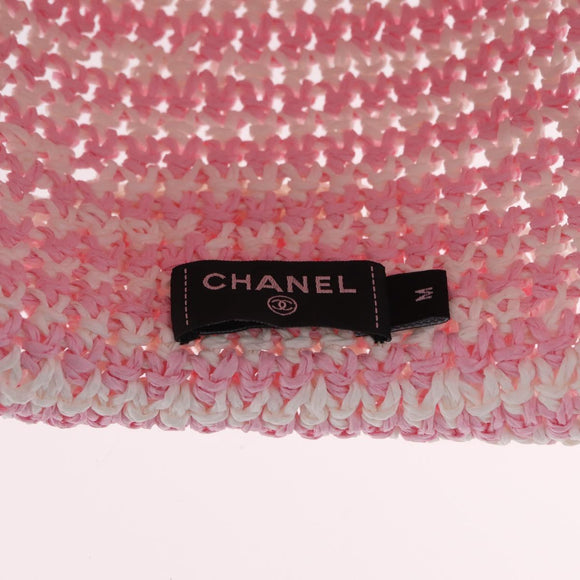 CHANEL Hat Straw M Pink CC Auth 167758M