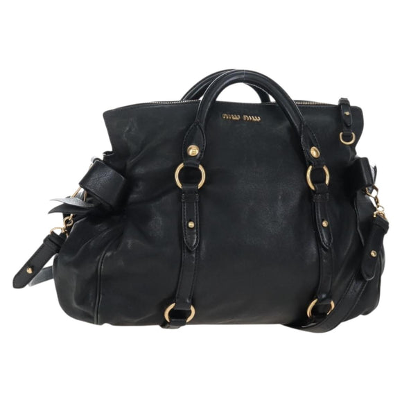 Miu Miu Hand Bag Leather 2way Black Gold Auth 167761M