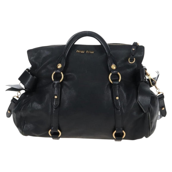 Miu Miu Hand Bag Leather 2way Black Gold Auth 167761M