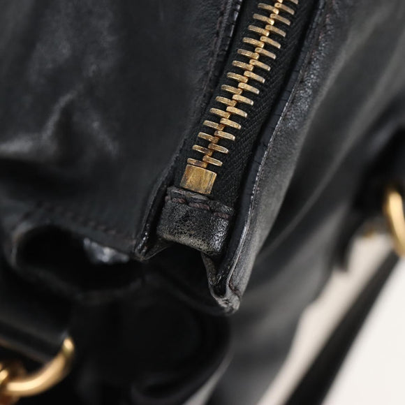 Miu Miu Hand Bag Leather 2way Black Gold Auth 167761M