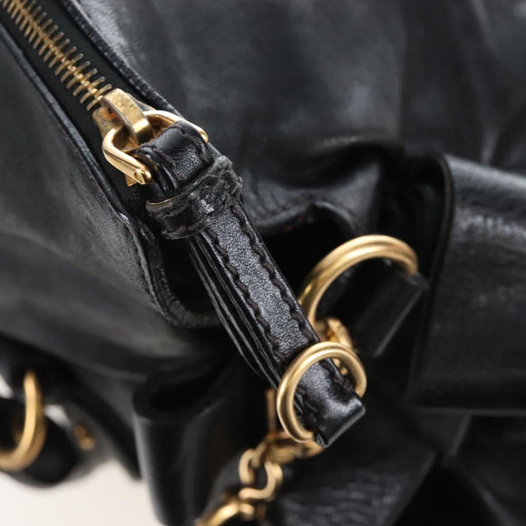 Miu Miu Hand Bag Leather 2way Black Gold Auth 167761M