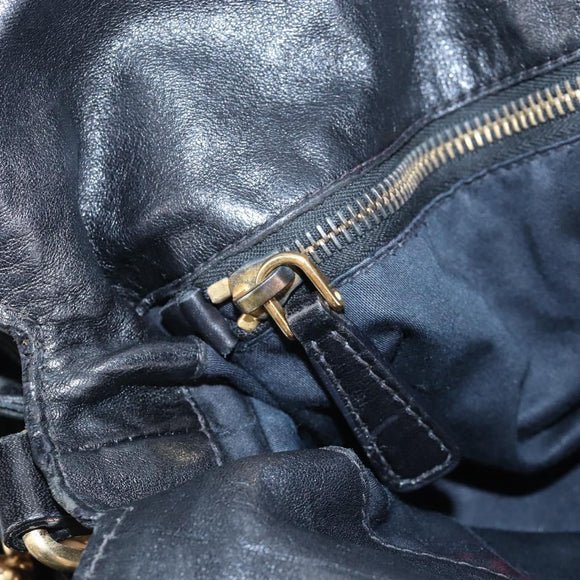 Miu Miu Hand Bag Leather 2way Black Gold Auth 167761M