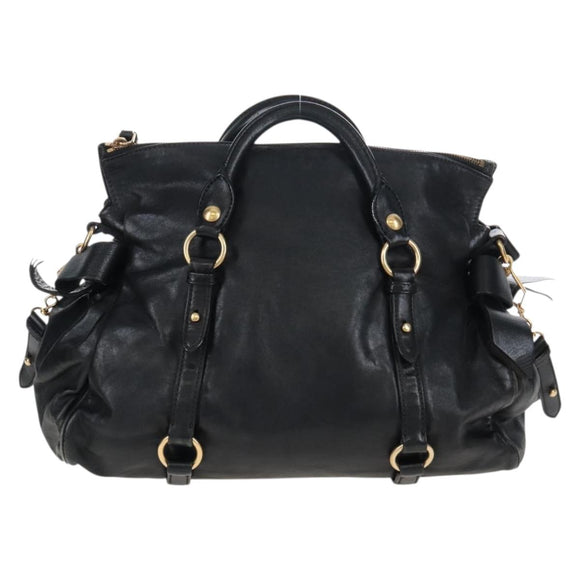 Miu Miu Hand Bag Leather 2way Black Gold Auth 167761M