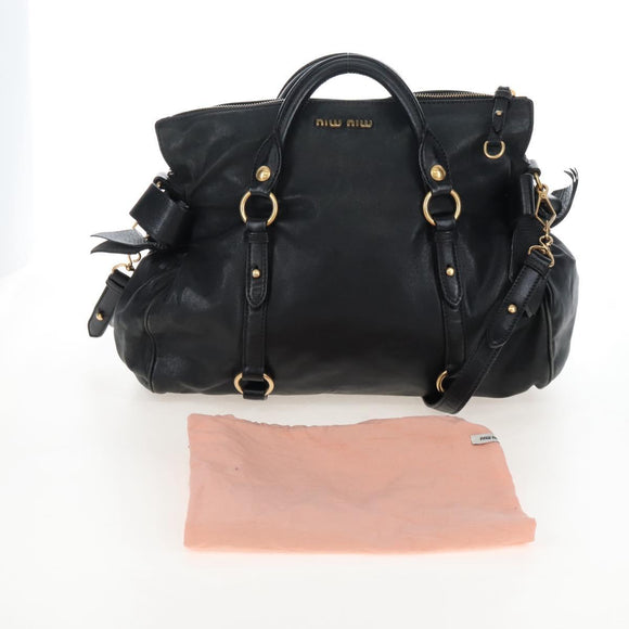 Miu Miu Hand Bag Leather 2way Black Gold Auth 167761M