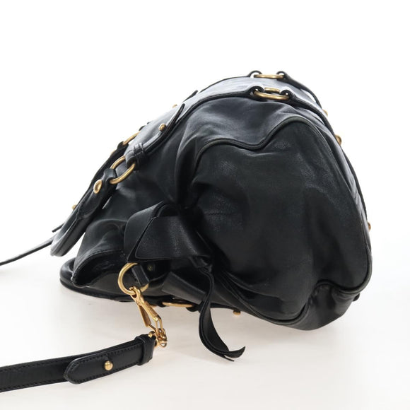 Miu Miu Hand Bag Leather 2way Black Gold Auth 167761M