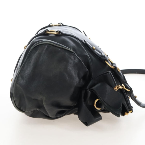 Miu Miu Hand Bag Leather 2way Black Gold Auth 167761M