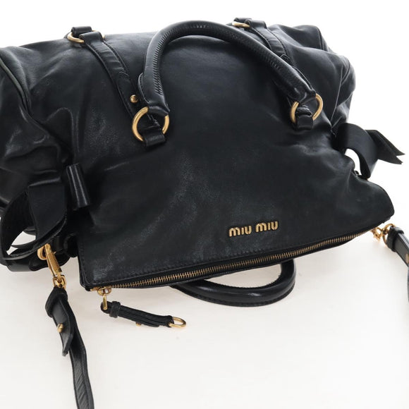 Miu Miu Hand Bag Leather 2way Black Gold Auth 167761M