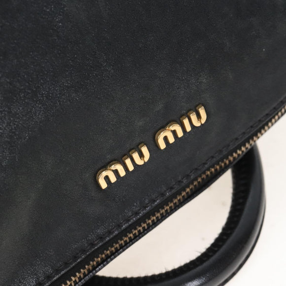 Miu Miu Hand Bag Leather 2way Black Gold Auth 167761M