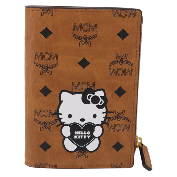 MCM x Sanrio Kitty Vicetos Logogram Compact Wallet Leather Brown Auth 167762SM