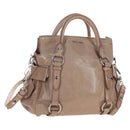 Miu Miu Hand Bag Leather 2way Beige Silver Auth 167764M-1