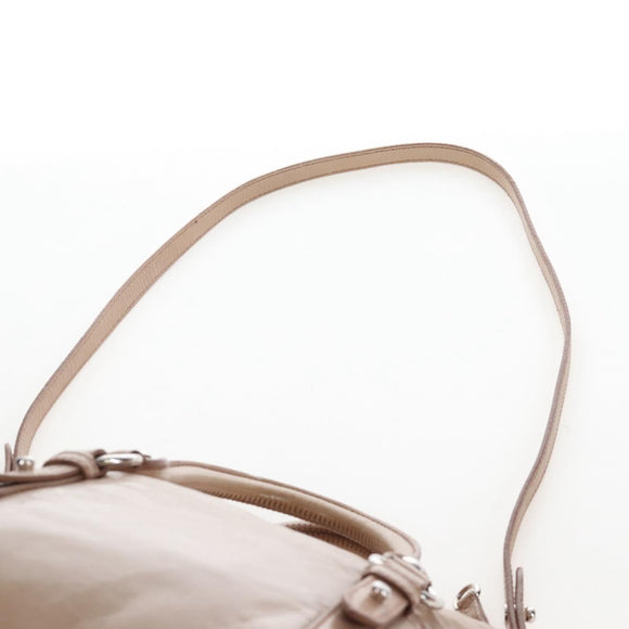 Miu Miu Hand Bag Leather 2way Beige Silver Auth 167764M