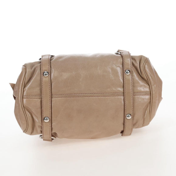 Miu Miu Hand Bag Leather 2way Beige Silver Auth 167764M