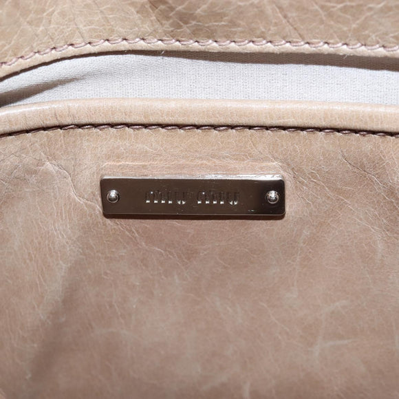 Miu Miu Hand Bag Leather 2way Beige Silver Auth 167764M