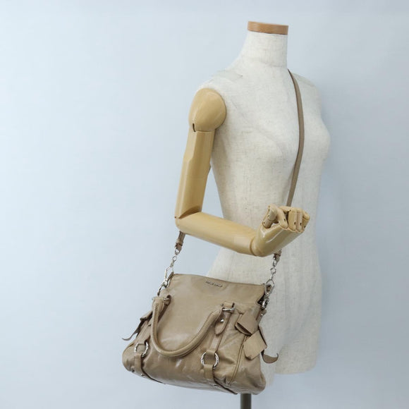 Miu Miu Hand Bag Leather 2way Beige Silver Auth 167764M